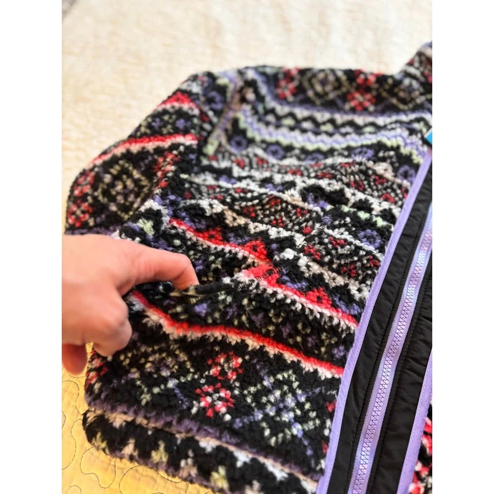DSG Girls Fleece Full Zip Jacket‎ Fair Isle Purple Black Mock Neck Size Small